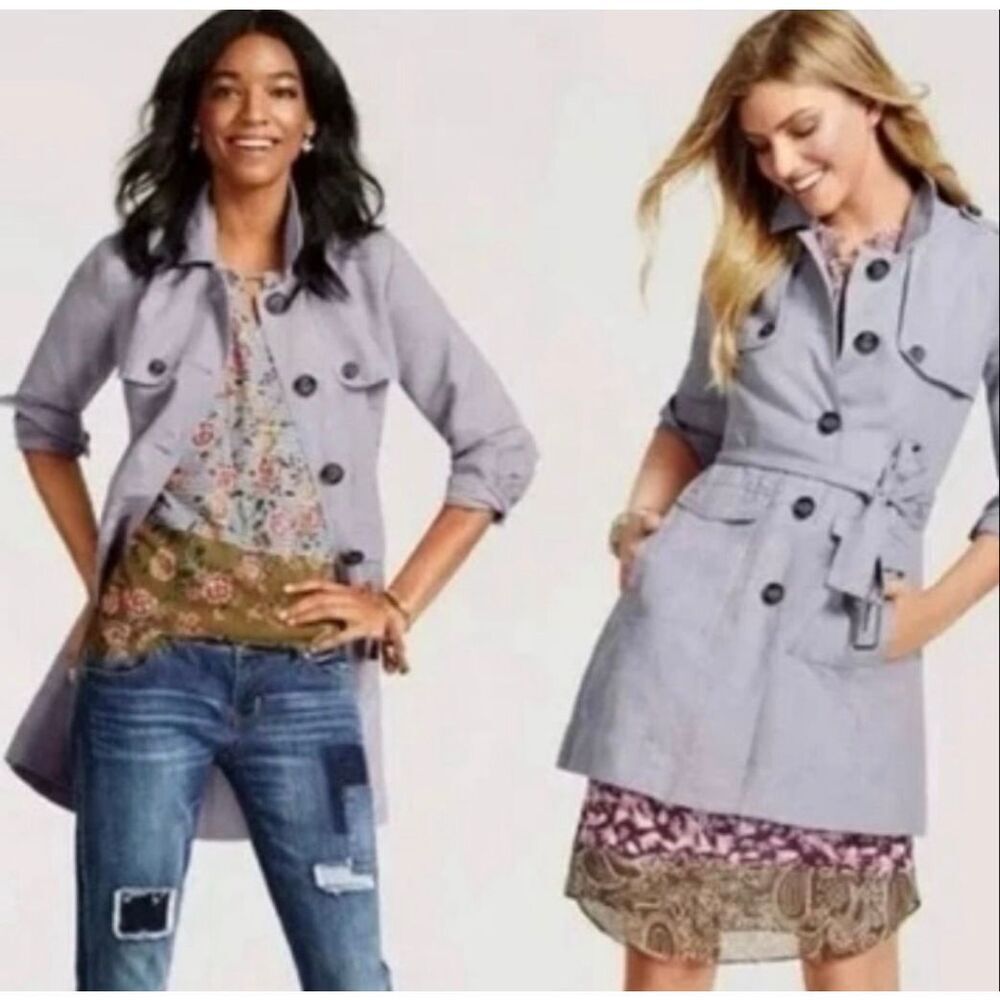 Cabi Linen Blend Tanner Light Blue Trench Coat Medium #5296